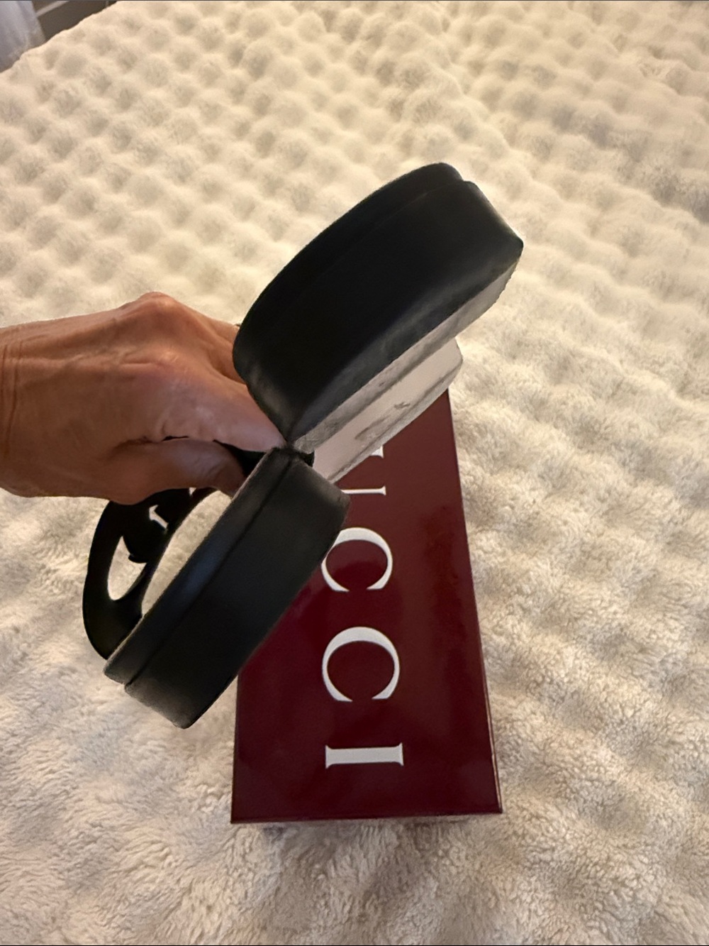 Gucci Black Leather GG Cutout Slide Sandals - Picture 5 of 6